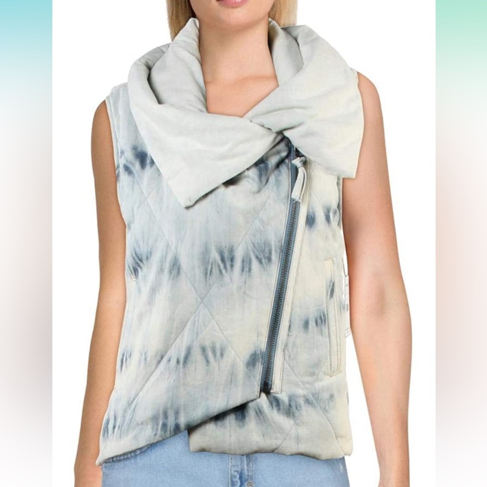 NWT We The Free Womens Just A Little Puffer Tie-Dye Oversized Vest Blue XS